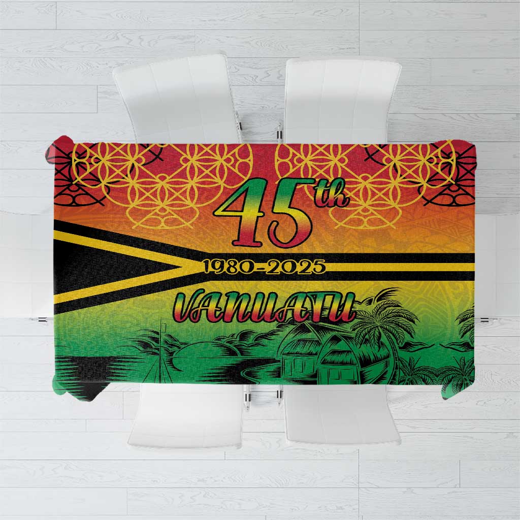 Hapi 45th Indipendens Dei Vanuatu Tablecloth Yumi 1980 with Vanuatuan Beach Landscape