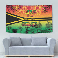 Hapi 45th Indipendens Dei Vanuatu Tapestry Yumi 1980 with Vanuatuan Beach Landscape