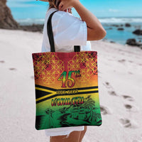 Hapi 45th Indipendens Dei Vanuatu Tote Bag Yumi 1980 with Vanuatuan Beach Landscape - Polynesian Pride
