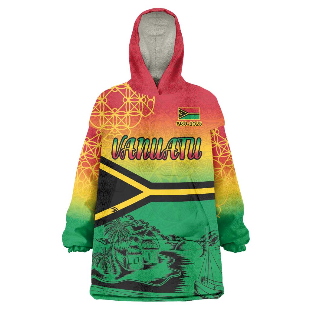 Hapi 45th Indipendens Dei Vanuatu Wearable Blanket Hoodie Yumi 1980 with Vanuatuan Beach Landscape