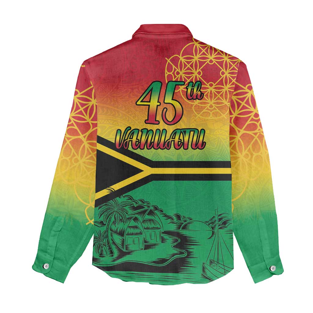 Hapi 45th Indipendens Dei Vanuatu Women Casual Shirt Yumi 1980 with Vanuatuan Beach Landscape