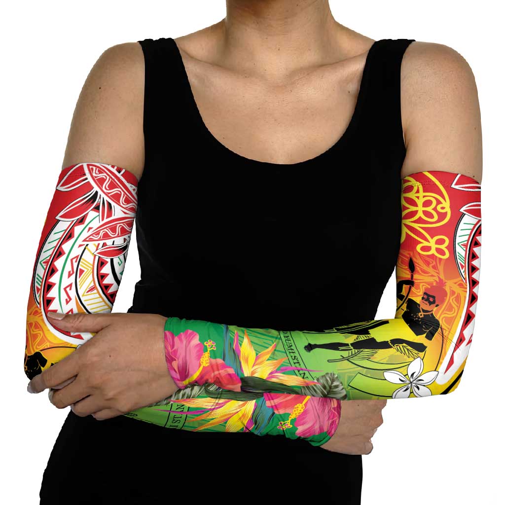 Vanuatu 45th Anniversary Arm Sleeves Polynesian with Sand Drawing Pattern - Polynesian Pride