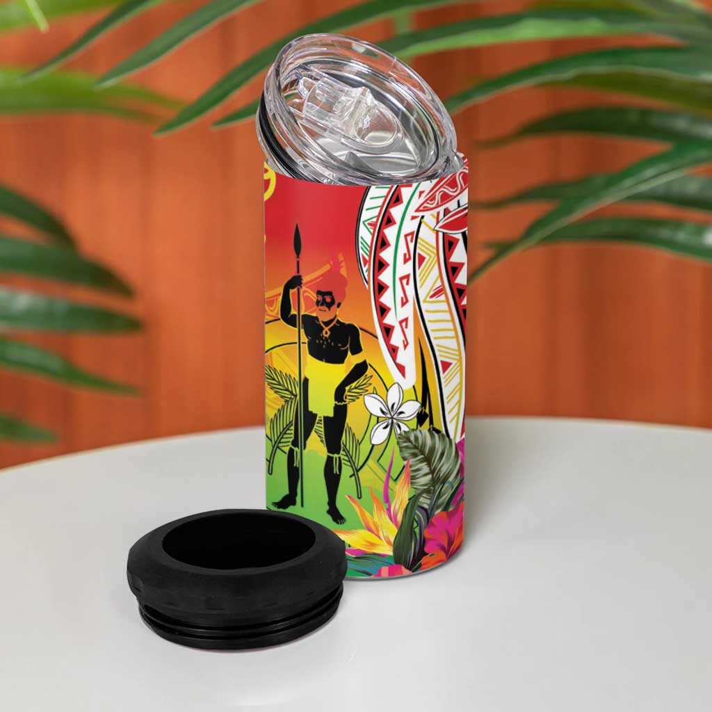 Vanuatu 45th Anniversary 4 in 1 Can Cooler Tumbler Polynesian with Sand Drawing Pattern