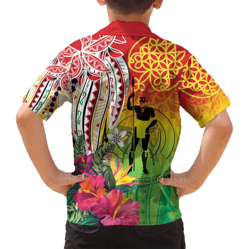 Vanuatu 45th Anniversary Family Matching Off Shoulder Short Dress and Hawaiian Shirt Polynesian with Sand Drawing Pattern LT9 - Polynesian Pride
