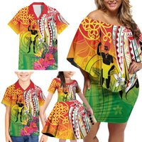 Vanuatu 45th Anniversary Family Matching Off Shoulder Short Dress and Hawaiian Shirt Polynesian with Sand Drawing Pattern LT9 - Polynesian Pride
