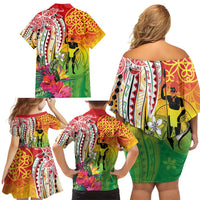 Vanuatu 45th Anniversary Family Matching Off Shoulder Short Dress and Hawaiian Shirt Polynesian with Sand Drawing Pattern LT9 - Polynesian Pride