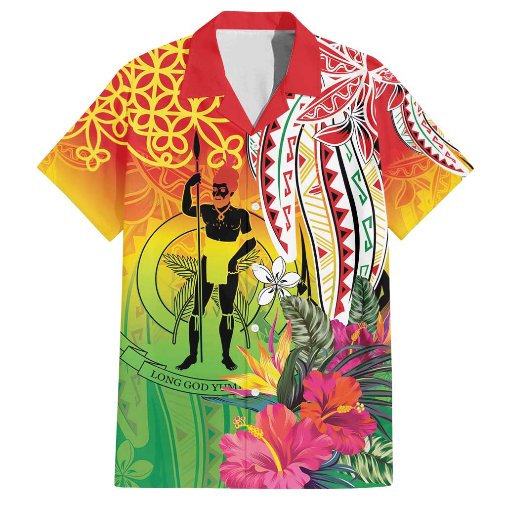 Vanuatu 45th Anniversary Family Matching Off Shoulder Short Dress and Hawaiian Shirt Polynesian with Sand Drawing Pattern LT9 Dad's Shirt - Short Sleeve Red - Polynesian Pride
