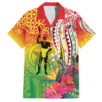 Vanuatu 45th Anniversary Family Matching Off Shoulder Short Dress and Hawaiian Shirt Polynesian with Sand Drawing Pattern LT9 Dad's Shirt - Short Sleeve Red - Polynesian Pride