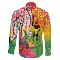 Vanuatu 45th Anniversary Family Matching Off Shoulder Short Dress and Hawaiian Shirt Polynesian with Sand Drawing Pattern LT9 - Polynesian Pride