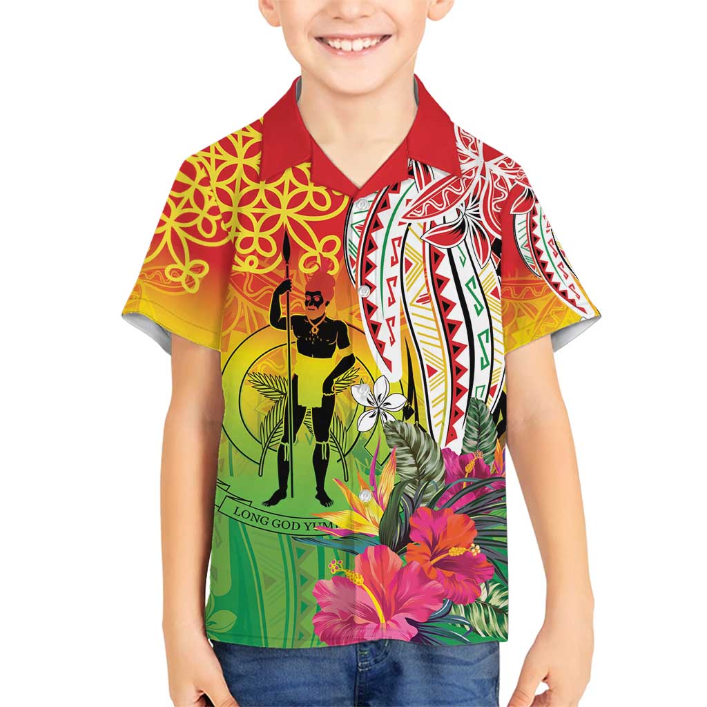 Vanuatu 45th Anniversary Family Matching Off Shoulder Short Dress and Hawaiian Shirt Polynesian with Sand Drawing Pattern LT9 Son's Shirt Red - Polynesian Pride