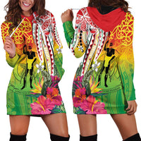 Vanuatu 45th Anniversary Hoodie Dress Polynesian with Sand Drawing Pattern