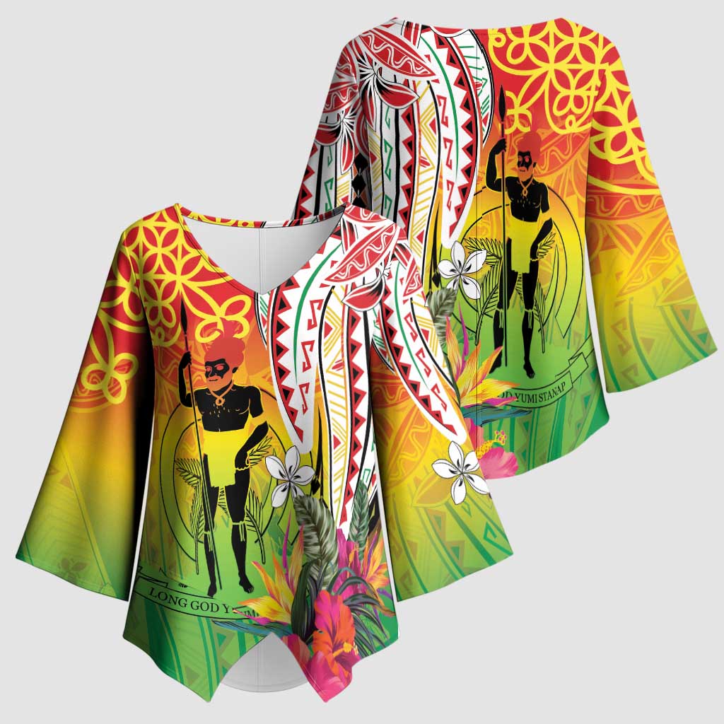 Vanuatu 45th Anniversary Kimono Sleeve Blouse Polynesian with Sand Drawing Pattern - Polynesian Pride