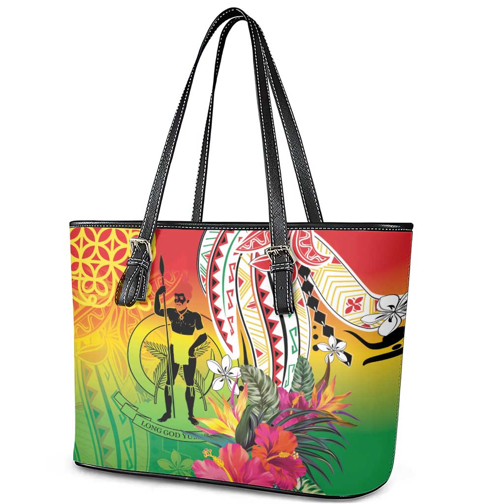 Vanuatu 45th Anniversary Leather Tote Bag Polynesian with Sand Drawing Pattern