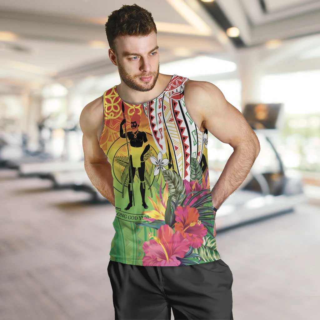 Vanuatu 45th Anniversary Men Tank Top Polynesian with Sand Drawing Pattern