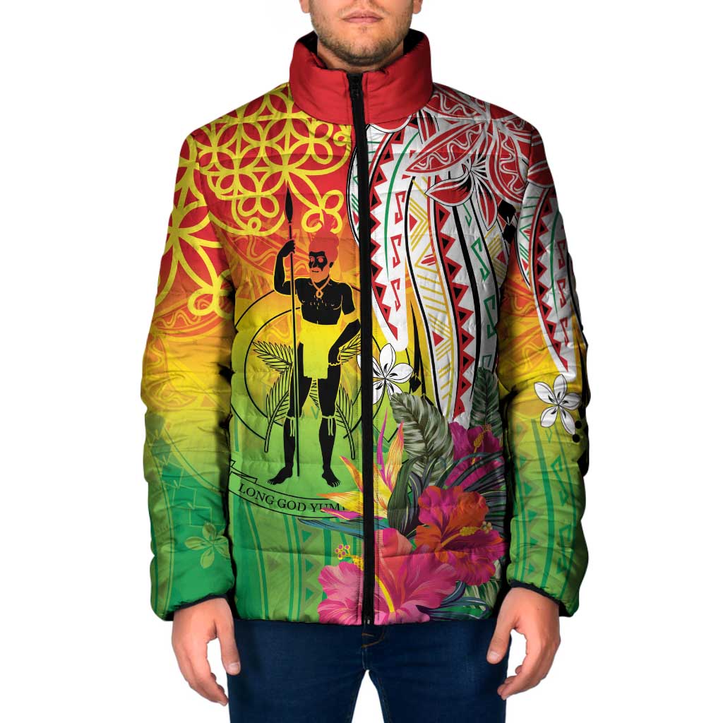 Vanuatu 45th Anniversary Padded Jacket Polynesian with Sand Drawing Pattern - Polynesian Pride