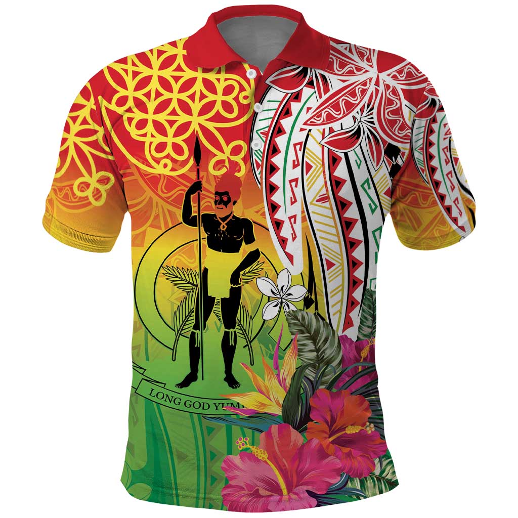 Vanuatu 45th Anniversary Polo Shirt Polynesian with Sand Drawing Pattern