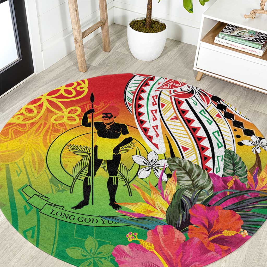 Vanuatu 45th Anniversary Round Carpet Polynesian with Sand Drawing Pattern