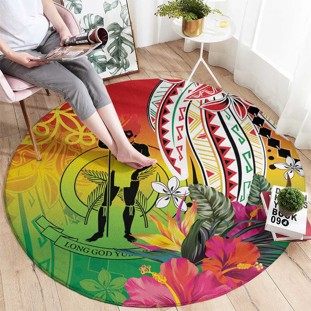 Vanuatu 45th Anniversary Round Carpet Polynesian with Sand Drawing Pattern