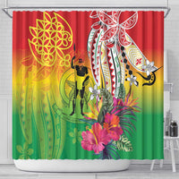 Vanuatu 45th Anniversary Shower Curtain Polynesian with Sand Drawing Pattern
