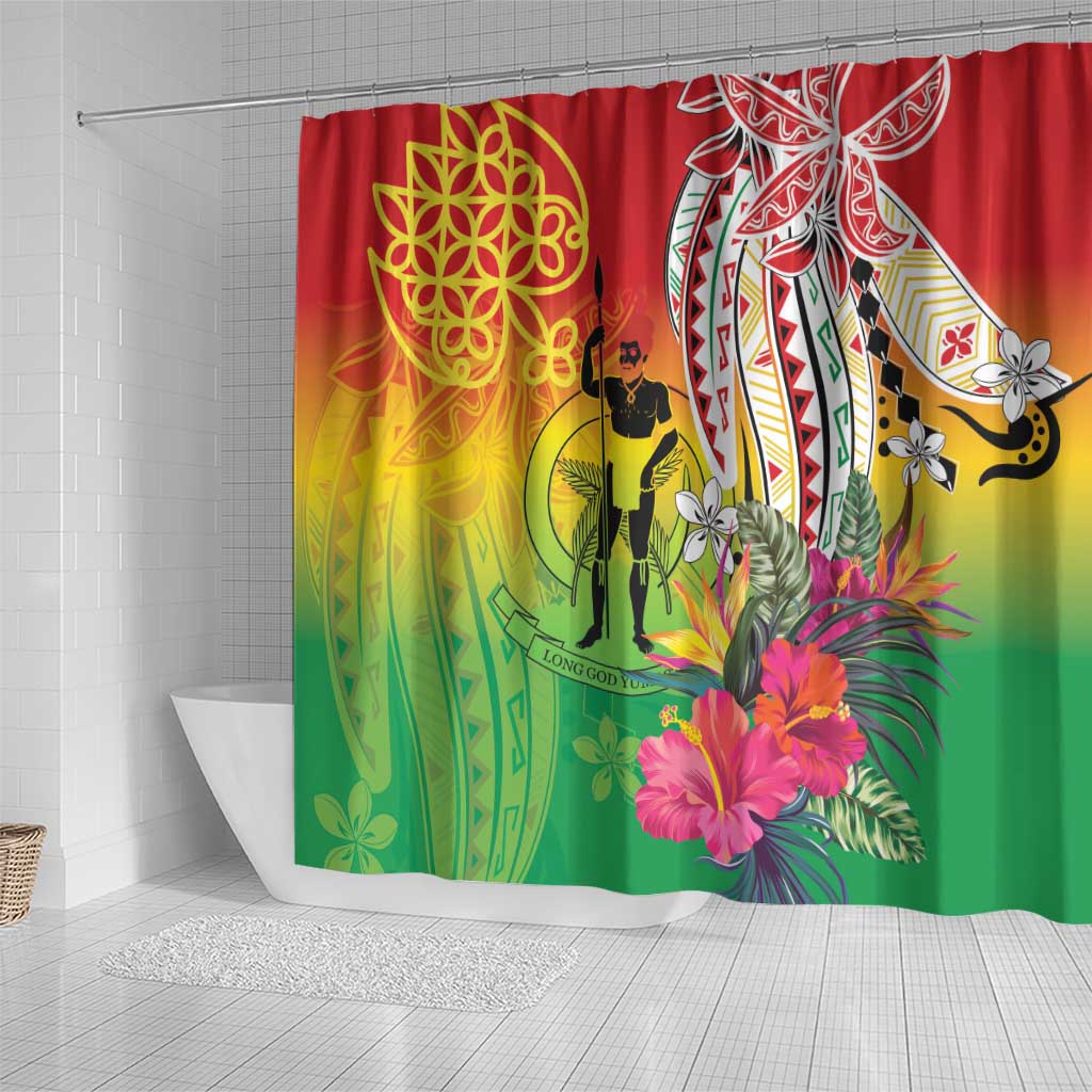 Vanuatu 45th Anniversary Shower Curtain Polynesian with Sand Drawing Pattern