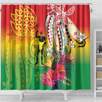 Vanuatu 45th Anniversary Shower Curtain Polynesian with Sand Drawing Pattern