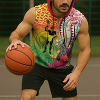 Vanuatu 45th Anniversary Sleeveless Zip Hoodie Polynesian with Sand Drawing Pattern - Polynesian Pride