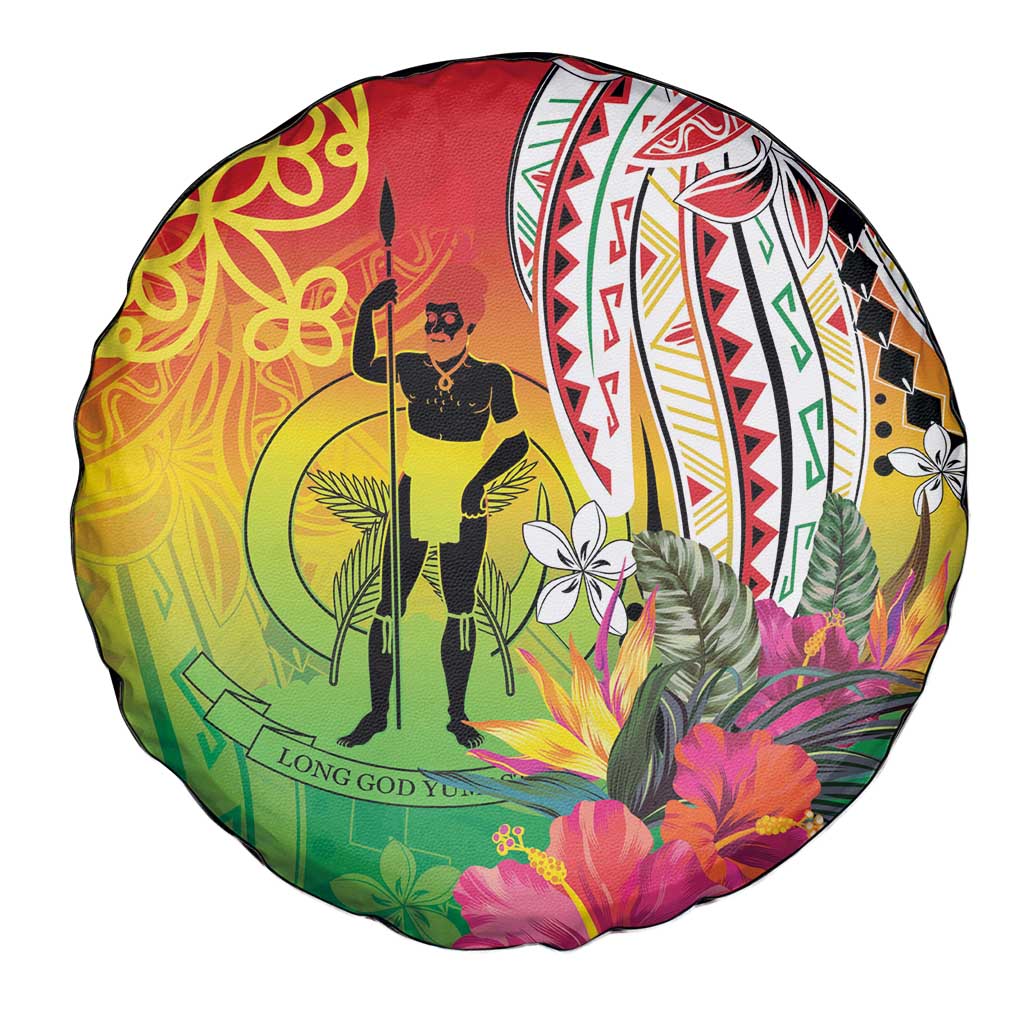 Vanuatu 45th Anniversary Spare Tire Cover Polynesian with Sand Drawing Pattern