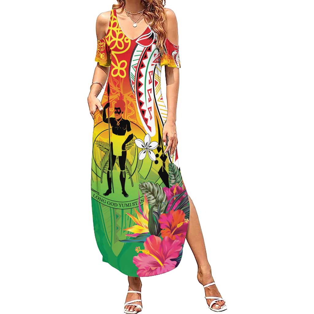 Vanuatu 45th Anniversary Summer Maxi Dress Polynesian with Sand Drawing Pattern