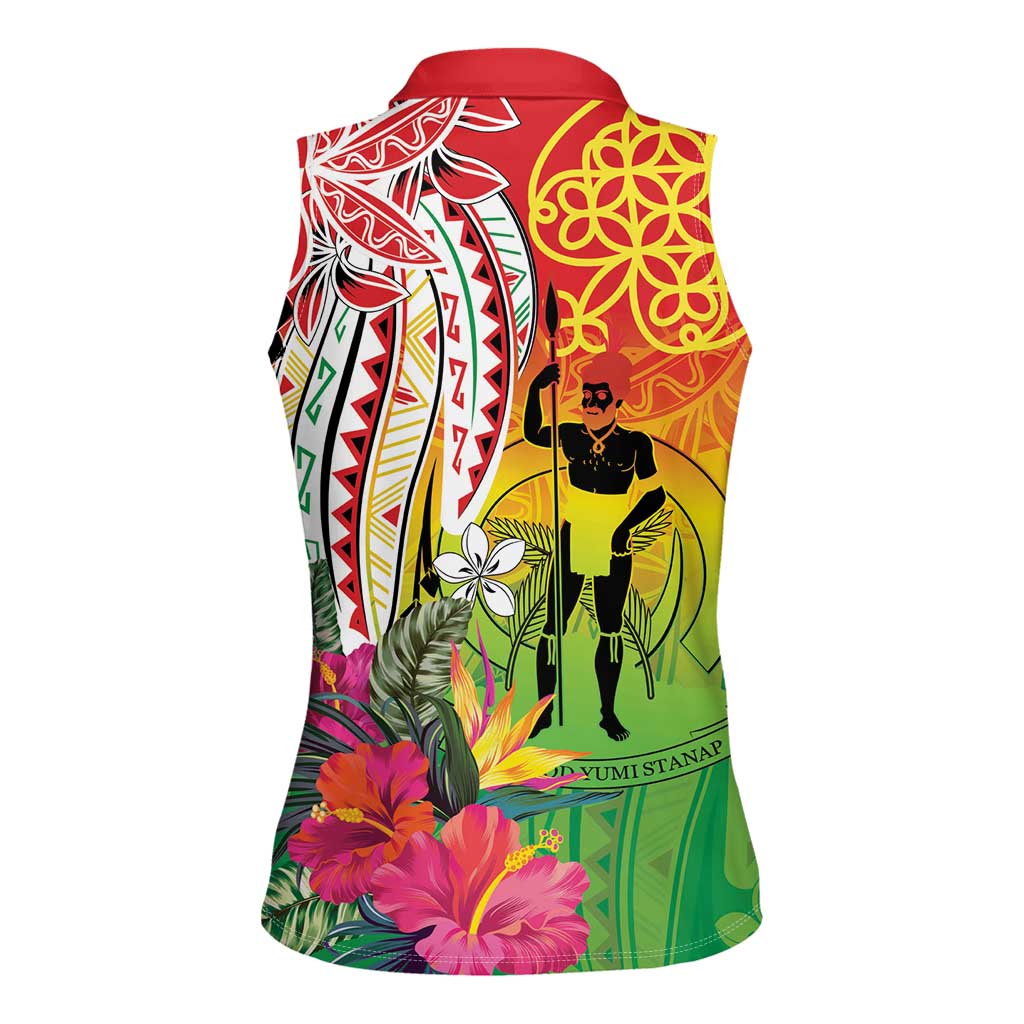 Vanuatu 45th Anniversary Women Sleeveless Polo Shirt Polynesian with Sand Drawing Pattern LT9 - Polynesian Pride