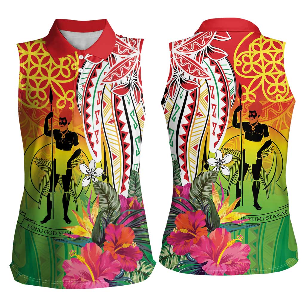 Vanuatu 45th Anniversary Women Sleeveless Polo Shirt Polynesian with Sand Drawing Pattern LT9 - Polynesian Pride