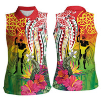 Vanuatu 45th Anniversary Women Sleeveless Polo Shirt Polynesian with Sand Drawing Pattern LT9 - Polynesian Pride