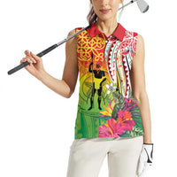 Vanuatu 45th Anniversary Women Sleeveless Polo Shirt Polynesian with Sand Drawing Pattern LT9 - Polynesian Pride