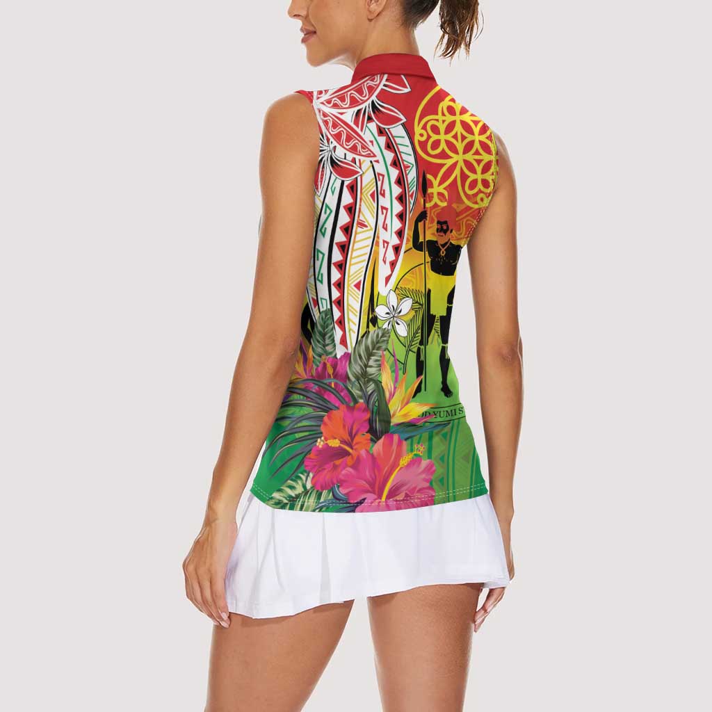 Vanuatu 45th Anniversary Women Sleeveless Polo Shirt Polynesian with Sand Drawing Pattern LT9 - Polynesian Pride