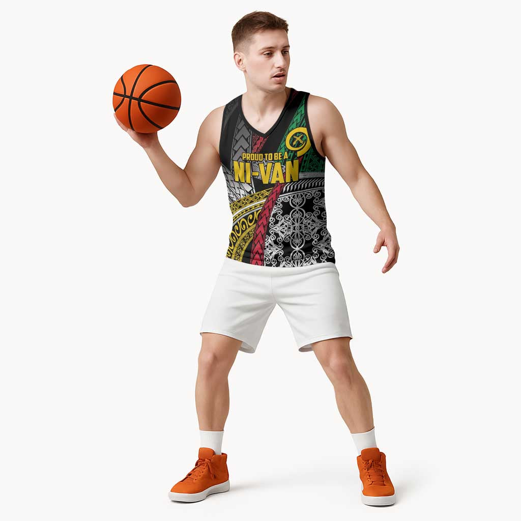 Vanuatu Proud to be Ni-van Personalised Basketball Jersey with Mutis En Atan Patterns - Polynesian Pride