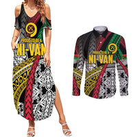 Vanuatu Proud to be Ni-van Personalised Couples Matching Summer Maxi Dress and Long Sleeve Button Shirt with Mutis En Atan Patterns LT9 Black - Polynesian Pride