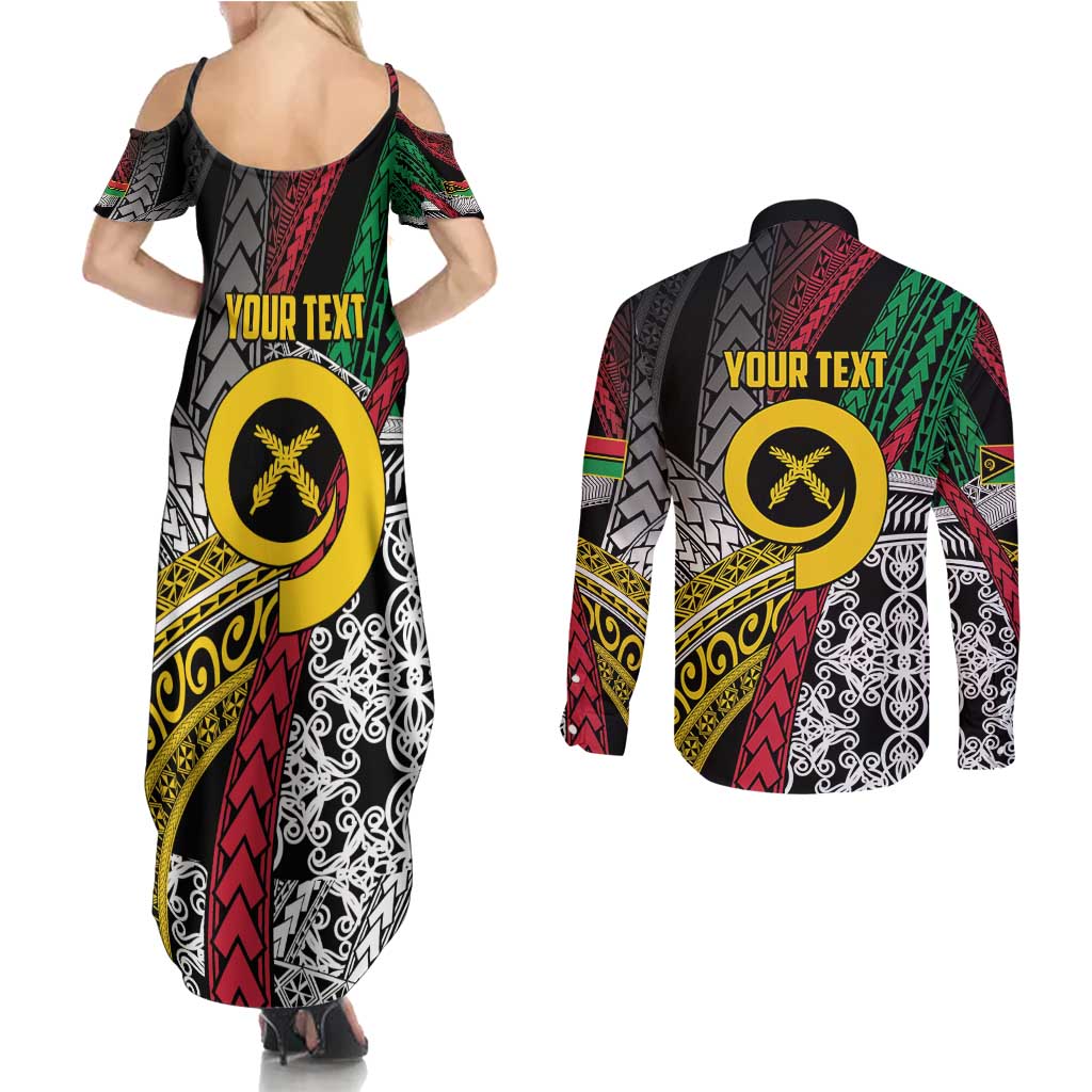 Vanuatu Proud to be Ni-van Personalised Couples Matching Summer Maxi Dress and Long Sleeve Button Shirt with Mutis En Atan Patterns LT9 - Polynesian Pride