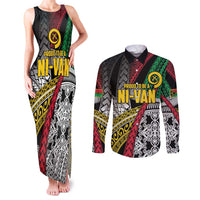 Vanuatu Proud to be Ni-van Personalised Couples Matching Tank Maxi Dress and Long Sleeve Button Shirt with Mutis En Atan Patterns LT9 Black - Polynesian Pride