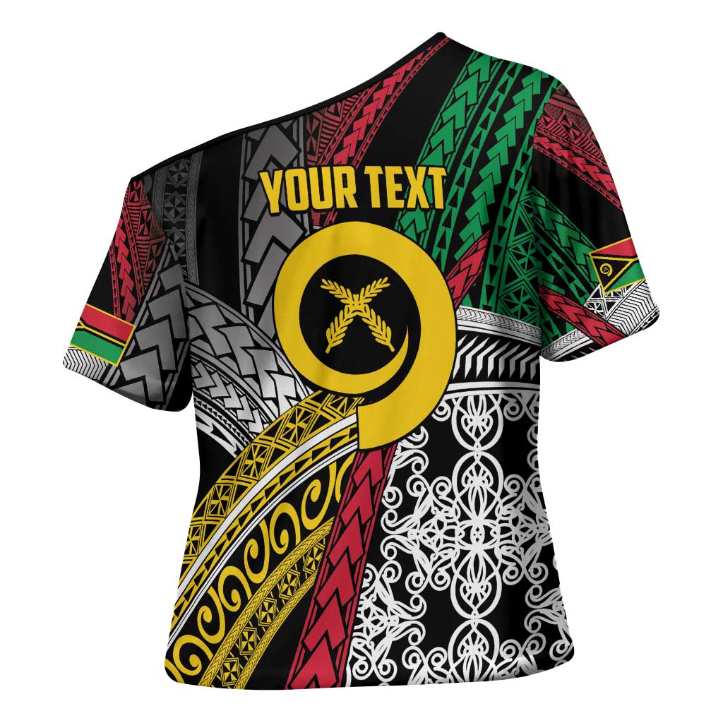 Vanuatu Proud to be Ni-van Personalised Cross Shoulder Shirt with Mutis En Atan Patterns - Polynesian Pride