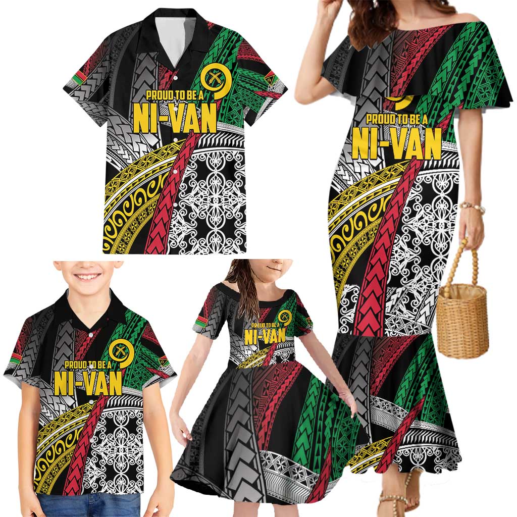 Vanuatu Proud to be Ni-van Personalised Family Matching Mermaid Dress and Hawaiian Shirt with Mutis En Atan Patterns