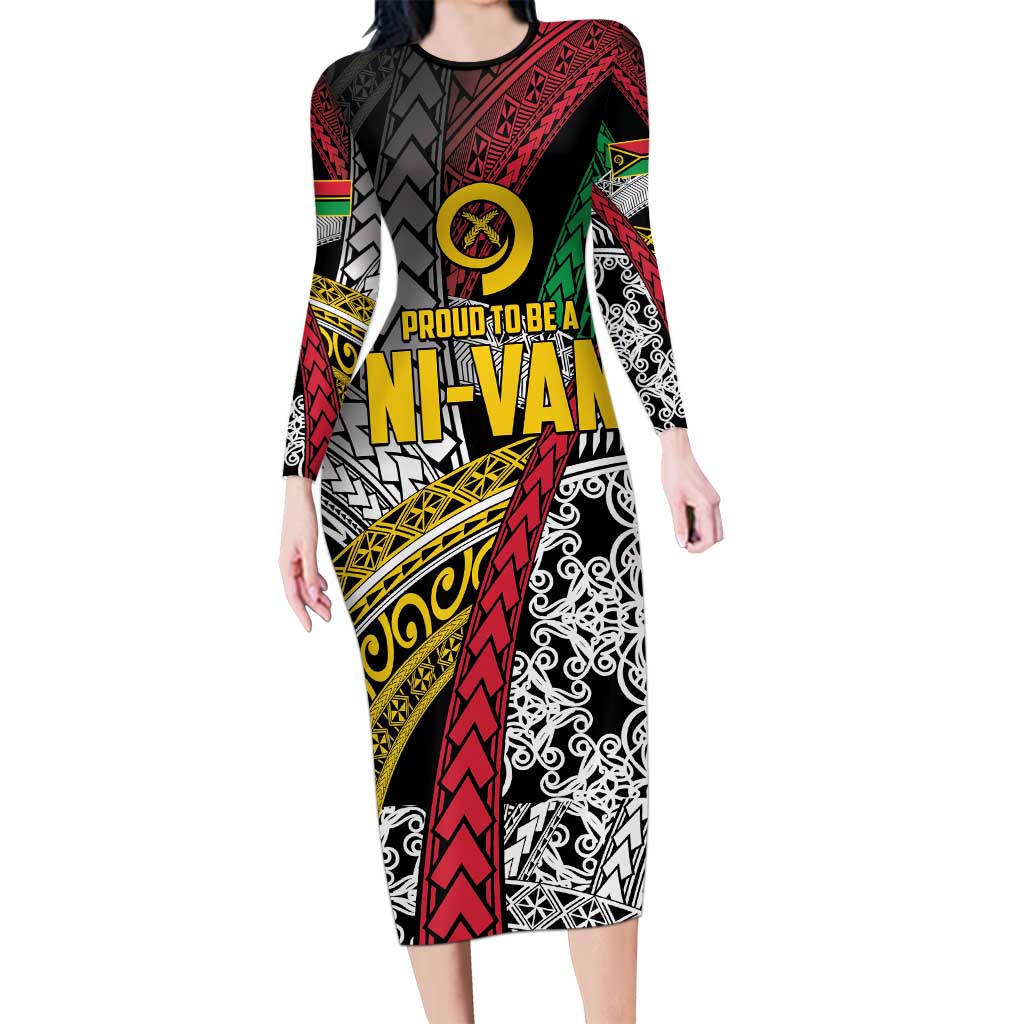 Vanuatu Proud to be Ni-van Personalised Long Sleeve Bodycon Dress with Mutis En Atan Patterns