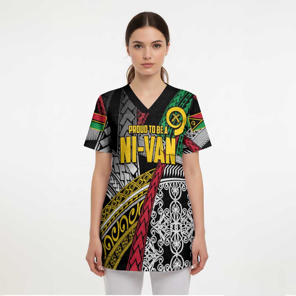 Vanuatu Proud to be Ni-van Personalised Scrub Top with Mutis En Atan Patterns - Polynesian Pride
