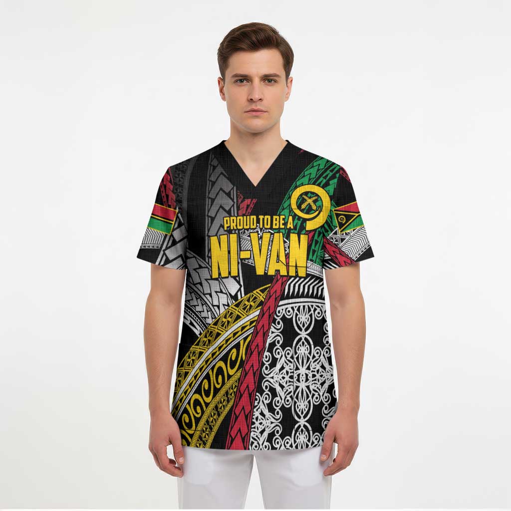 Vanuatu Proud to be Ni-van Personalised Scrub Top with Mutis En Atan Patterns - Polynesian Pride