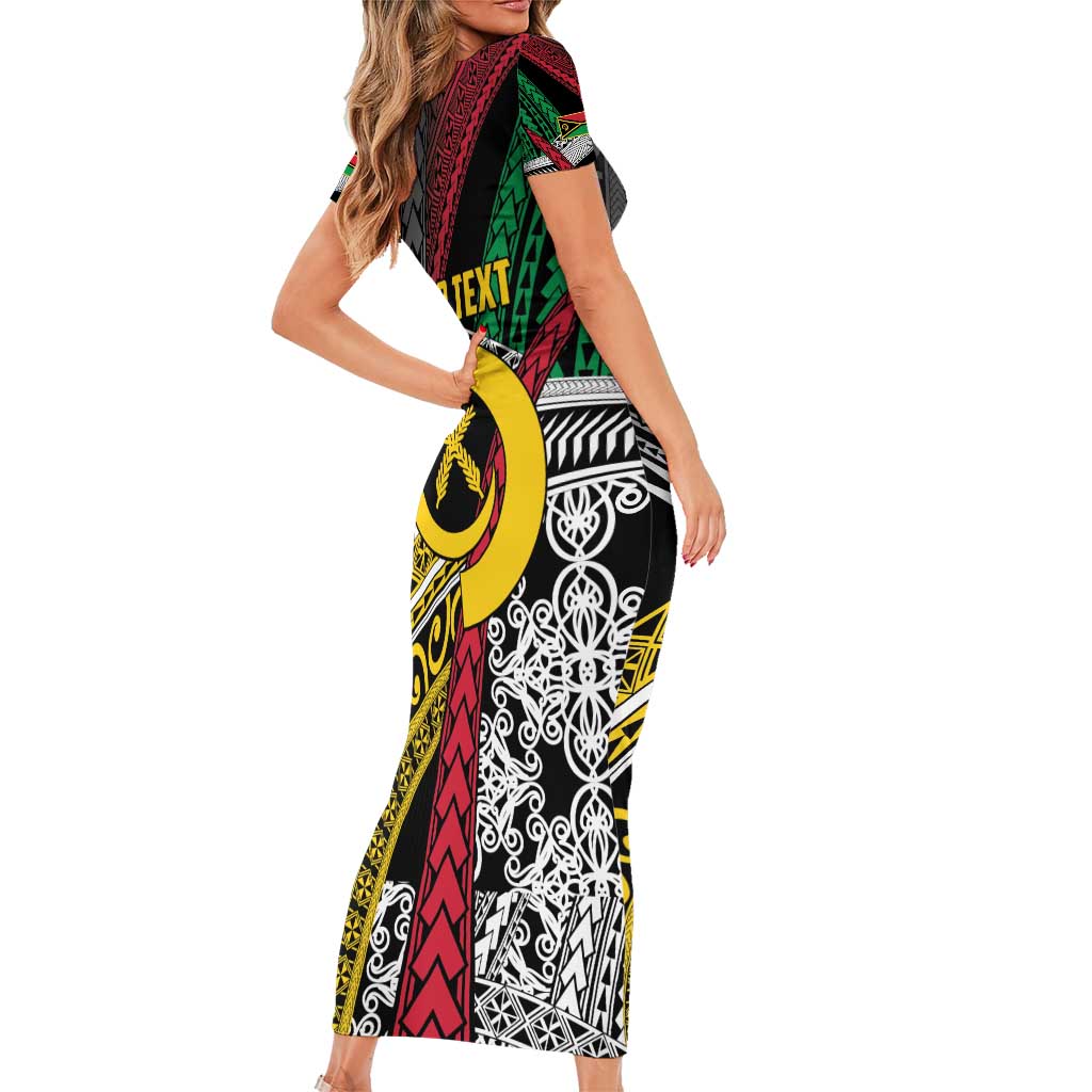 Vanuatu Proud to be Ni-van Personalised Short Sleeve Bodycon Dress with Mutis En Atan Patterns