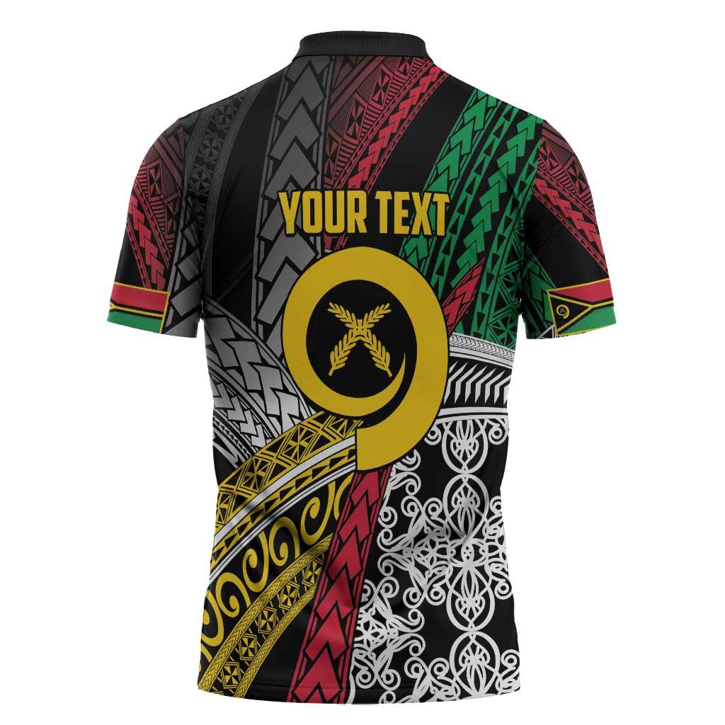 Vanuatu Proud to be Ni-van Personalised Zipper Polo Shirt with Mutis En Atan Patterns - Polynesian Pride