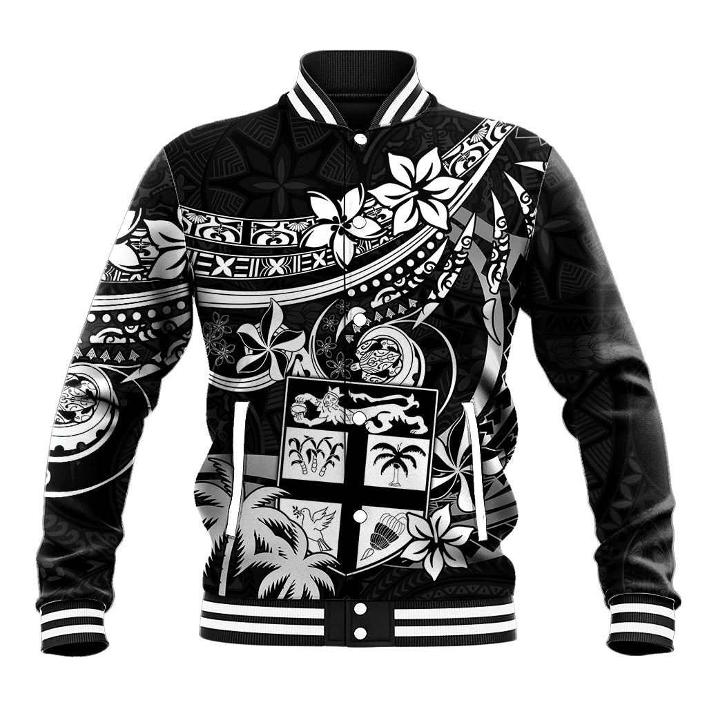 Fiji Islands Baseball Jacket Coat of Arms Fijian Flower Polynesian Pattern - Black LT9 Unisex Black - Polynesian Pride