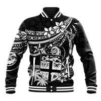 Fiji Islands Baseball Jacket Coat of Arms Fijian Flower Polynesian Pattern - Black LT9 Unisex Black - Polynesian Pride