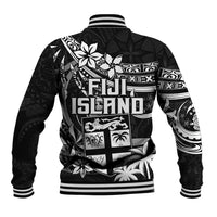Fiji Islands Baseball Jacket Coat of Arms Fijian Flower Polynesian Pattern - Black LT9 - Polynesian Pride