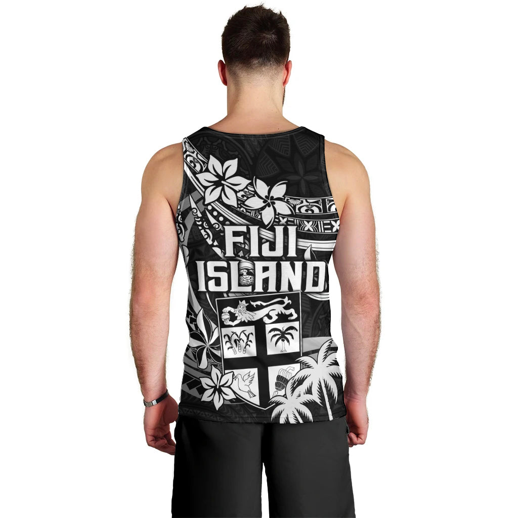 Fiji Islands Men Tank Top Coat of Arms Fijian Flower Polynesian Pattern - Black LT9 - Polynesian Pride