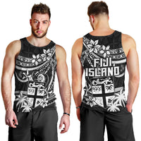Fiji Islands Men Tank Top Coat of Arms Fijian Flower Polynesian Pattern - Black LT9 - Polynesian Pride