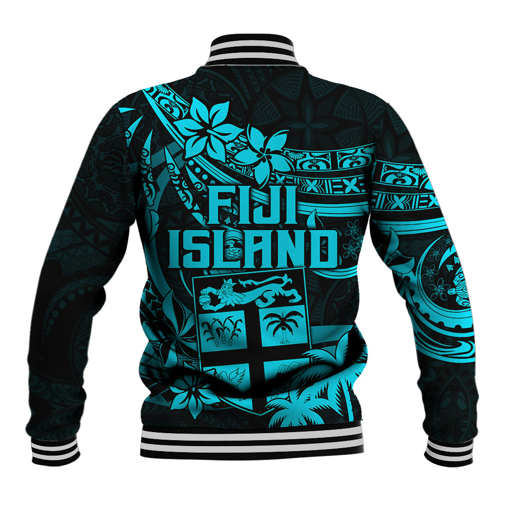 Fiji Islands Baseball Jacket Coat of Arms Fijian Flower Polynesian Pattern - Aqua LT9 - Polynesian Pride
